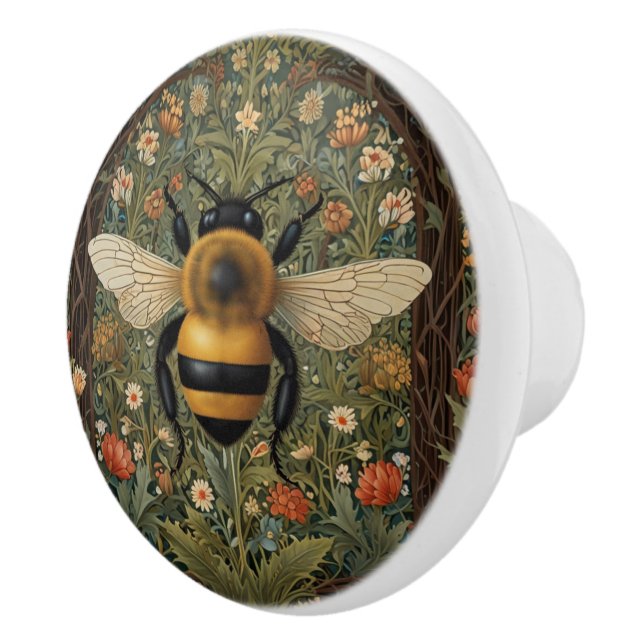 Elegant retro bumblebee boho botanical floral art ceramic knob (Right)