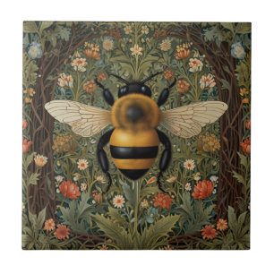 Elegant retro bumblebee boho botanical floral art ceramic tile