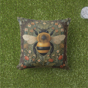 Elegant retro bumblebee boho botanical floral art cushion