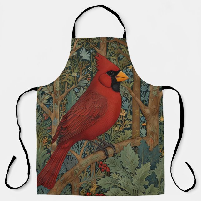 Elegant Retro Cardinal Art Nouveau red bird  Apron (Front)