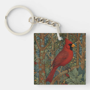 Elegant Retro Cardinal Art Nouveau red bird Key Ring