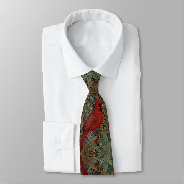Elegant Retro Cardinal Art Nouveau red bird  Tie (Tied)
