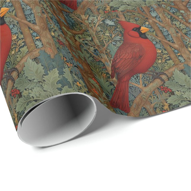 Elegant Retro Cardinal Art Nouveau red bird  Wrapping Paper (Roll Corner)