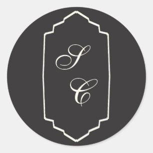 Elegant Retro Chequered Black And Cream Wedding Classic Round Sticker