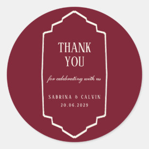Elegant Retro Chequered Burgundy Wedding Classic Round Sticker