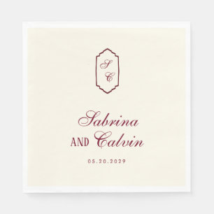 Elegant Retro Chequered Burgundy Wedding Napkin