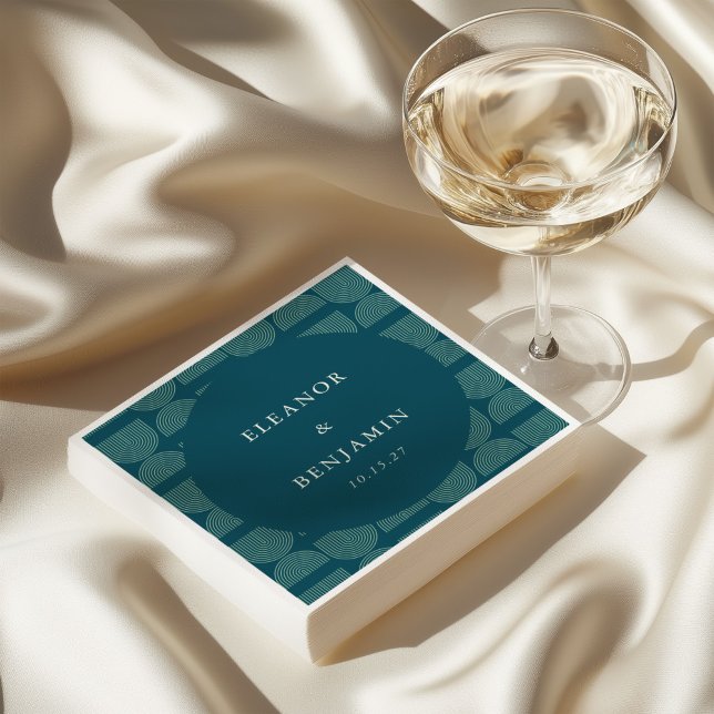Elegant Retro Chic Arch Teal Blue Custom Wedding Napkin (Creator Uploaded)