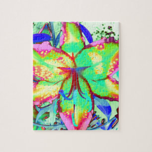 Elegant retro colourful tropical floral Lily Jigsaw Puzzle