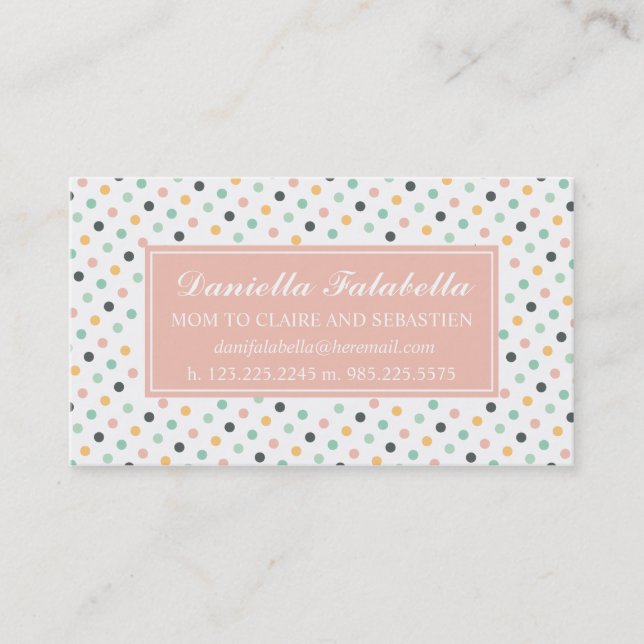Elegant Retro Confetti Polka Dots Mum Calling Card (Front)