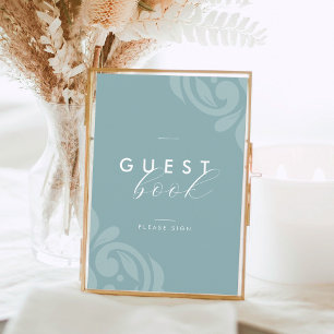 Elegant Retro Damask Pewter Blue Guestbook Sign