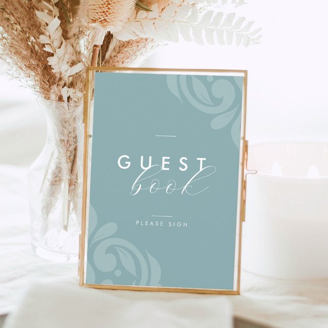 Elegant Retro Damask Pewter Blue Guestbook Sign (Creator Uploaded)