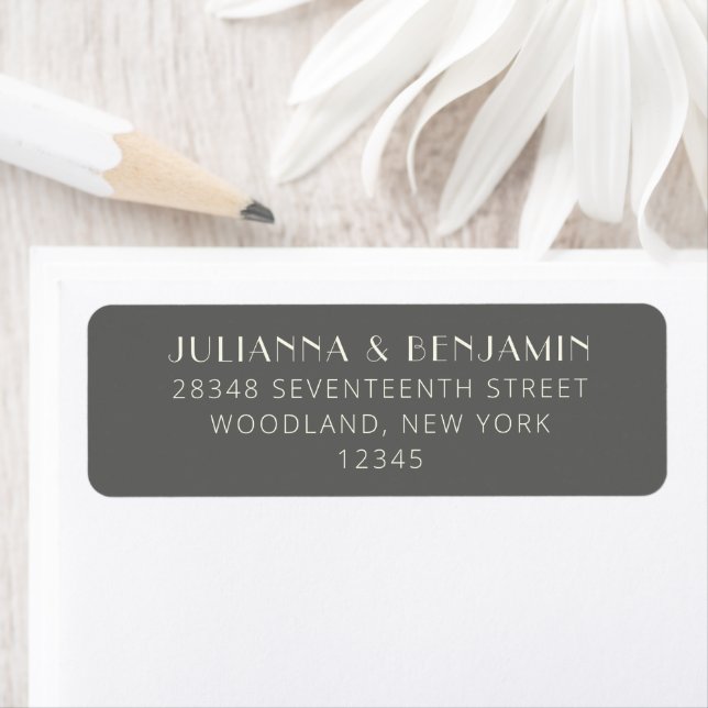 Elegant Retro Dark Grey Art Deco Return Address Label (Insitu)