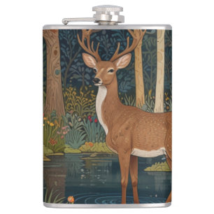 Elegant retro deer boho woodland forest greenery hip flask