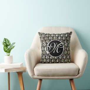 Elegant retro diamonds rhinestones monogram cushion