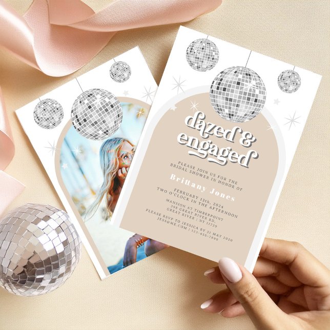Elegant Retro Disco Groove Bridal Shower photo Invitation (Creator Uploaded)
