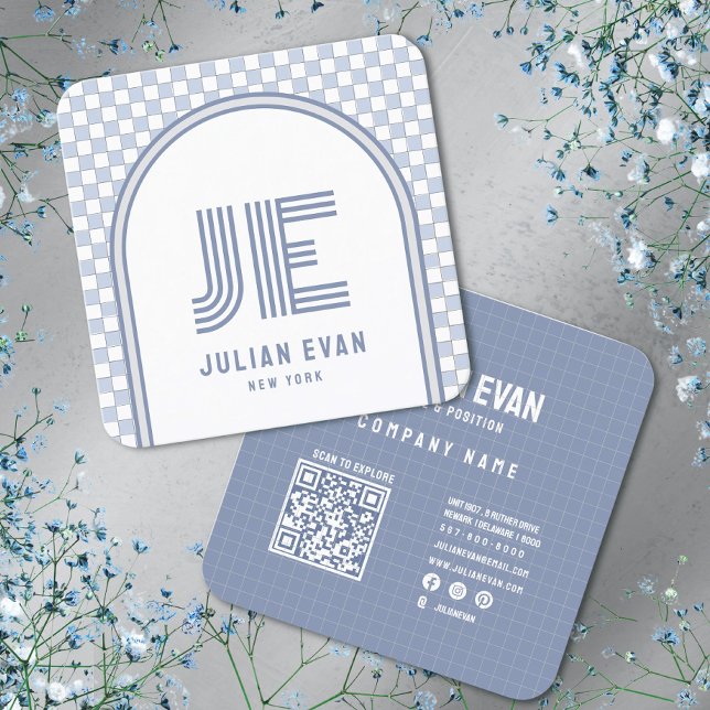 Elegant Retro Dusty Blue Monogram Business Card (Creator Uploaded)