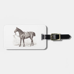 Elegant retro equestrian horse engraving luggage tag