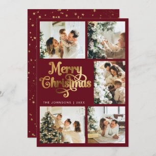 Elegant Retro Faux Gold Merry Christmas Family Holiday Card