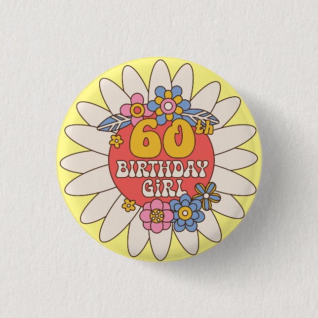 Elegant Retro Floral 60th Birthday Girl 3 Cm Round Badge (Front)
