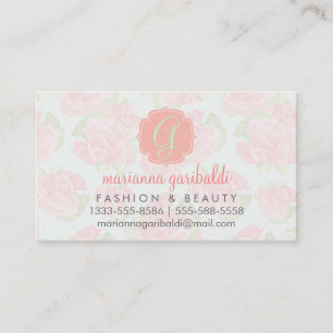 Elegant Retro Floral Pink Mint Girly Personalised Business Card