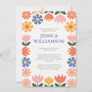 Elegant Retro Floral School Graduate Graduation Announcement