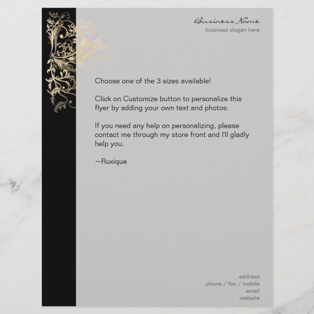 Elegant Retro Gold Flower Swirls Black Flyer (Front)