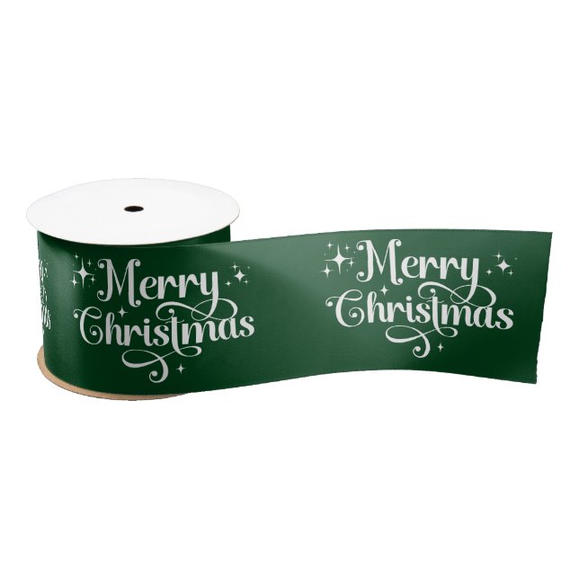  Elegant Retro Green Merry Christmas Wrapping Satin Ribbon (Spool)