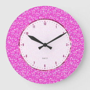 Elegant Retro Hot-Pink Glitter And Sparkles Large Clock