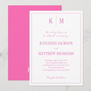 Elegant Retro Hot Pink Monogram Wedding Invitation