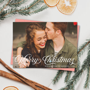 Elegant Retro Merry Christmas Script Photo Holiday Card