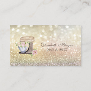 Elegant Retro Mixer Flowers Bokeh Bakery  Business Card