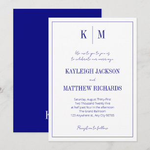 Elegant Retro Navy Blue Monogram Wedding Invitation