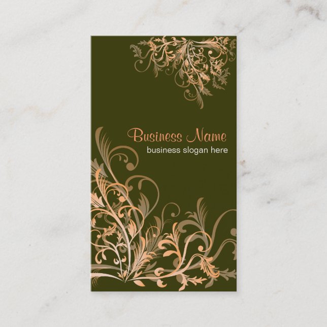Elegant Retro Orange Flower Swirls 4 Business Card (Front)