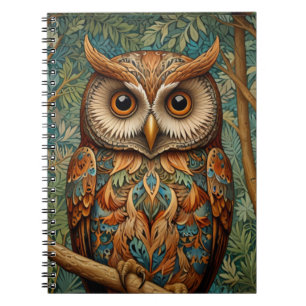 Elegant retro owl boho art deco forest greenery notebook