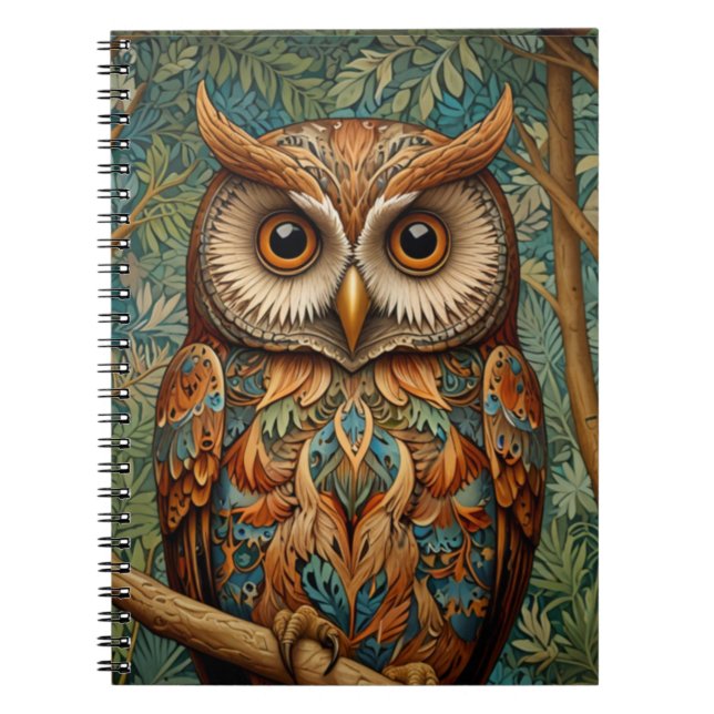 Elegant retro owl boho art deco forest greenery  notebook (Front)
