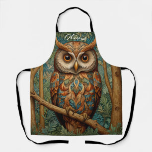 Elegant retro owl boho bohemian forest greenery  apron