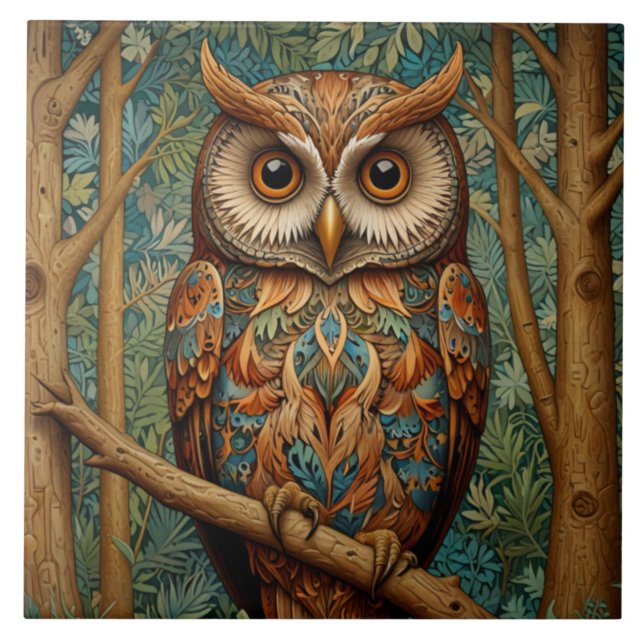 Elegant retro owl boho bohemian forest greenery  ceramic tile (Front)