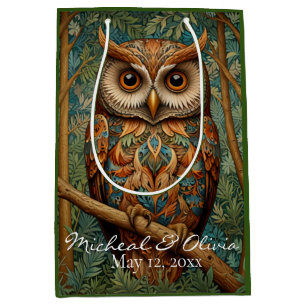Elegant retro owl boho bohemian forest greenery medium gift bag