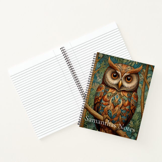 Elegant retro owl boho bohemian forest greenery  notebook (Inside)