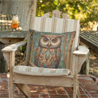 Elegant retro owl forest greenery  cushion