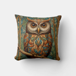 Elegant retro owl forest greenery  cushion