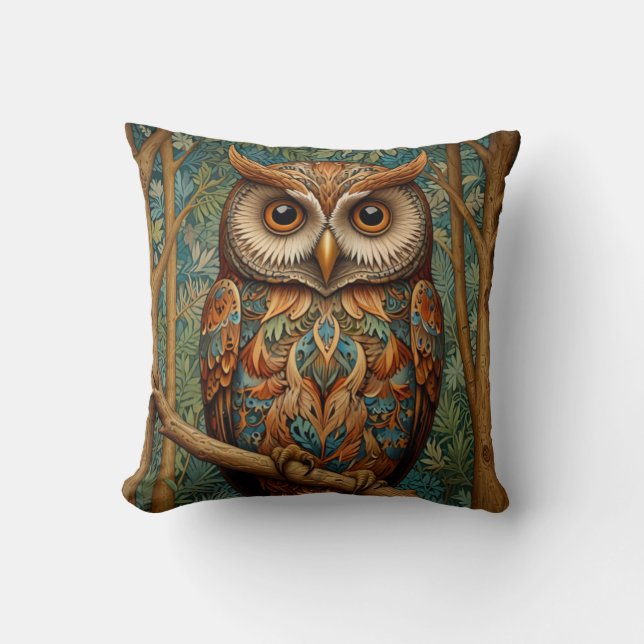 Elegant retro owl forest greenery  cushion (Front)