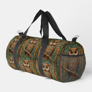 Elegant retro owl forest greenery duffle bag
