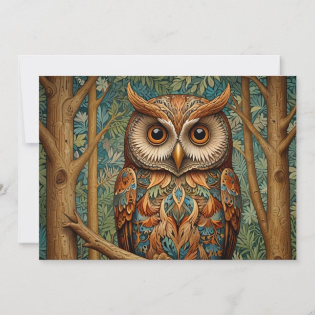 Elegant retro owl forest greenery  invitation (Front)