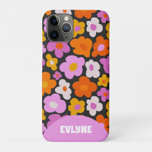 Elegant Retro Pink Colourful Modern Groovy Floral iPhone 11 Pro Case