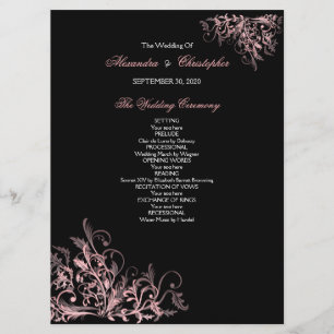 Elegant Retro Pink Flower Swirl Wedding Program