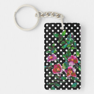 Elegant retro pink magenta watercolor roses polka key ring