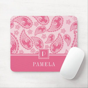 Elegant Retro Pink Paisley Pattern Monogram Mouse Pad