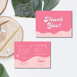 Elegant retro pink thank you with hearts business card
