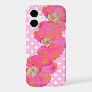 Elegant retro pink watercolor orchids polka dots